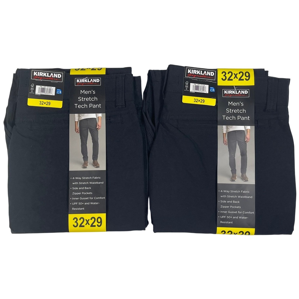 Kirkland Signature Mens Stretch Tech Pants 32x29 Black 7771419 2-Pack